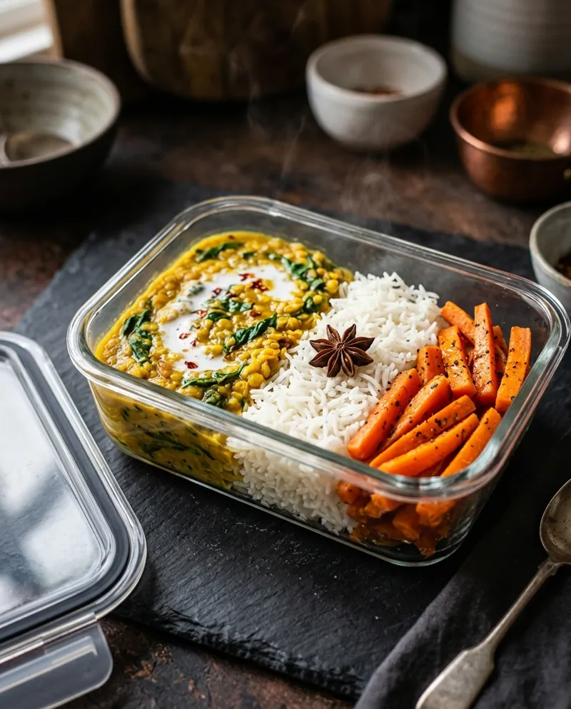 Yellow lentil dahl, spinach & coconut