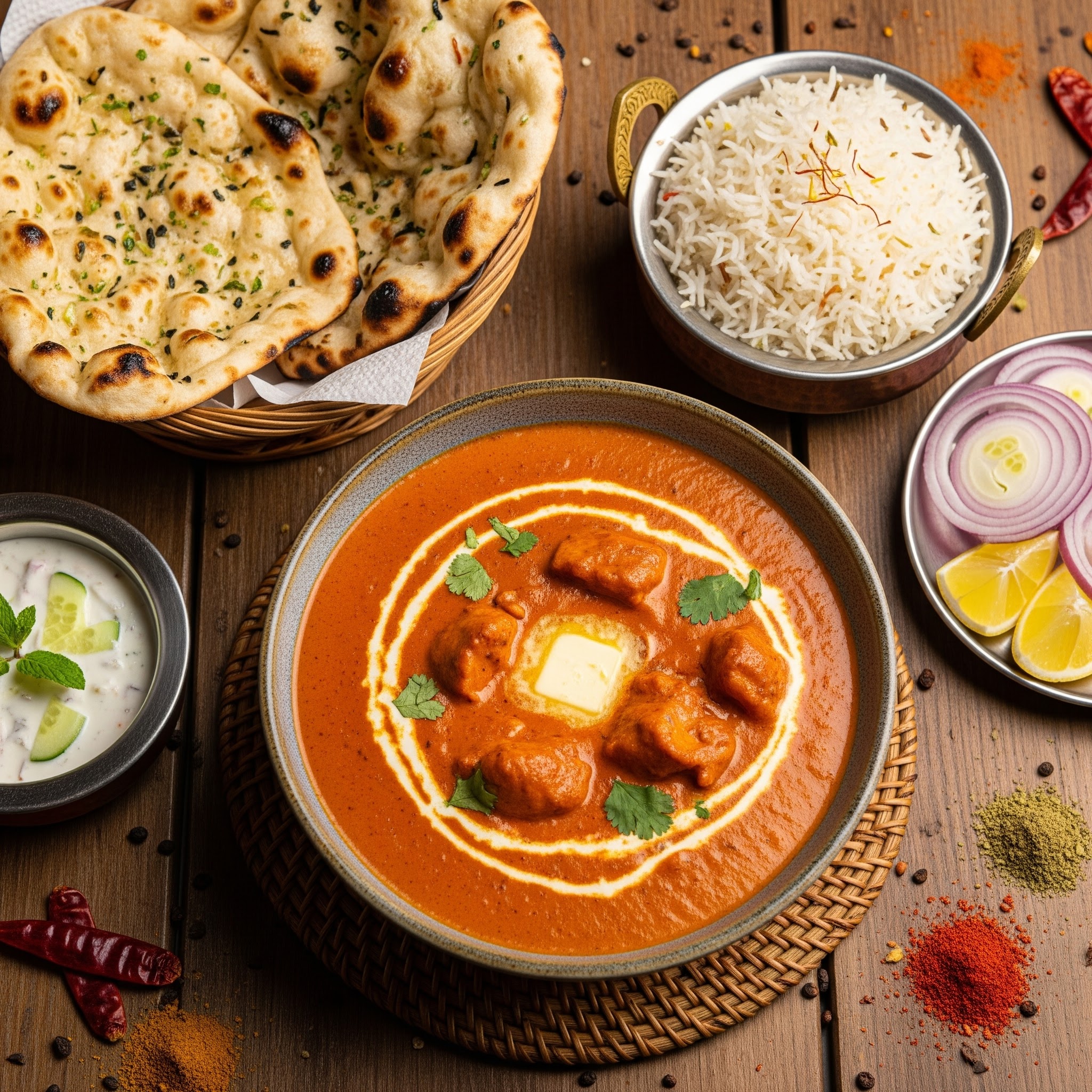 Butter chicken crémeux, sauce tomate aux épices douces, plat signature Nimara Chavannes à Genève